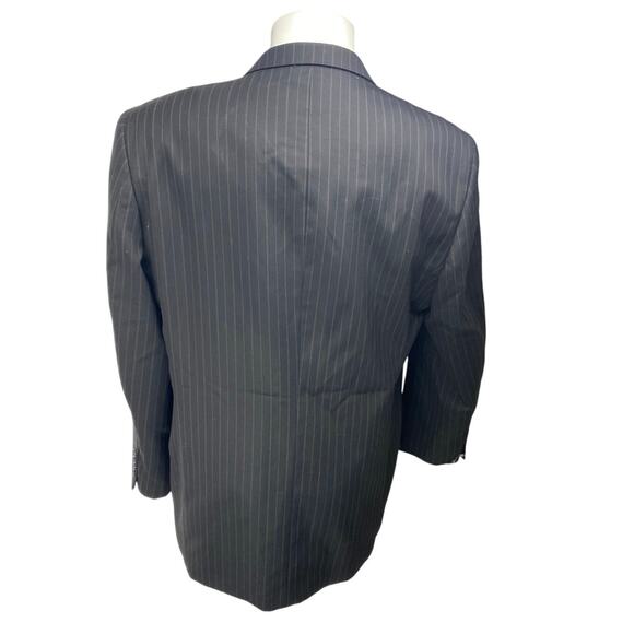 S&K Men's Black 100% Wool Pinstriped Long Sleeve Blazer Coat Suit Jacket Size 46 - Picture 2 of 4